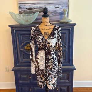 HALE BOB black gray brown animal scroll print studded dress S 4 6 $248 designer